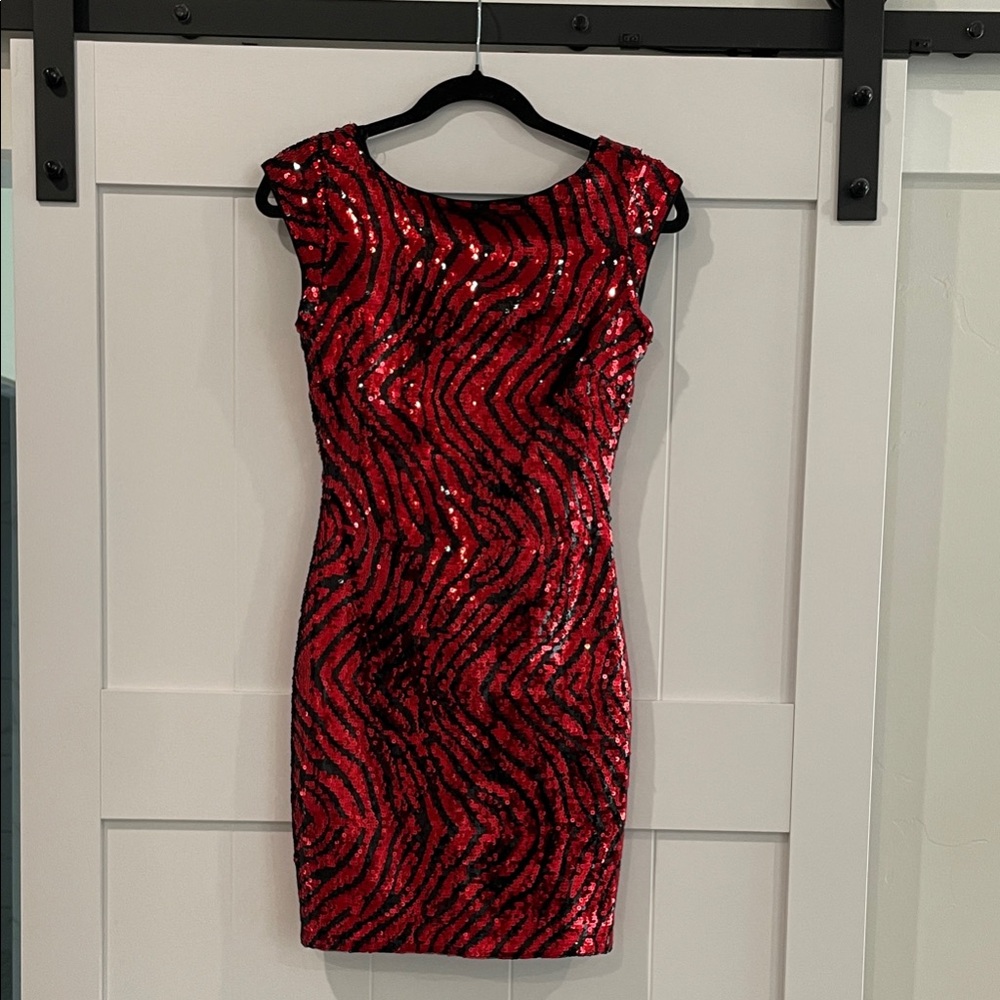 Guess Red and Black Sequin Mini Dress